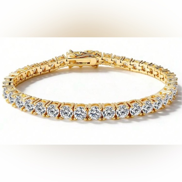 New 4mm CZ Tennis Bracelet 18K Gold Plated Stainless Steel 7in